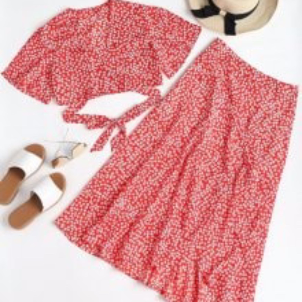 Print Wrap Top & Skirt set